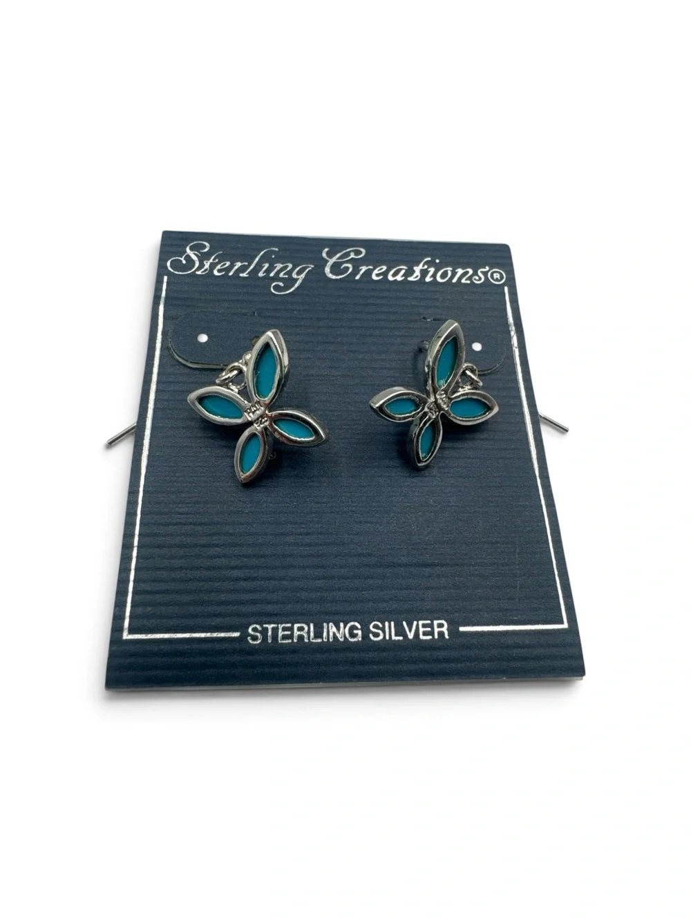 Vintage Southwest Sterling Silver Turquoise Butterfly Dangle Earrings 5/8”